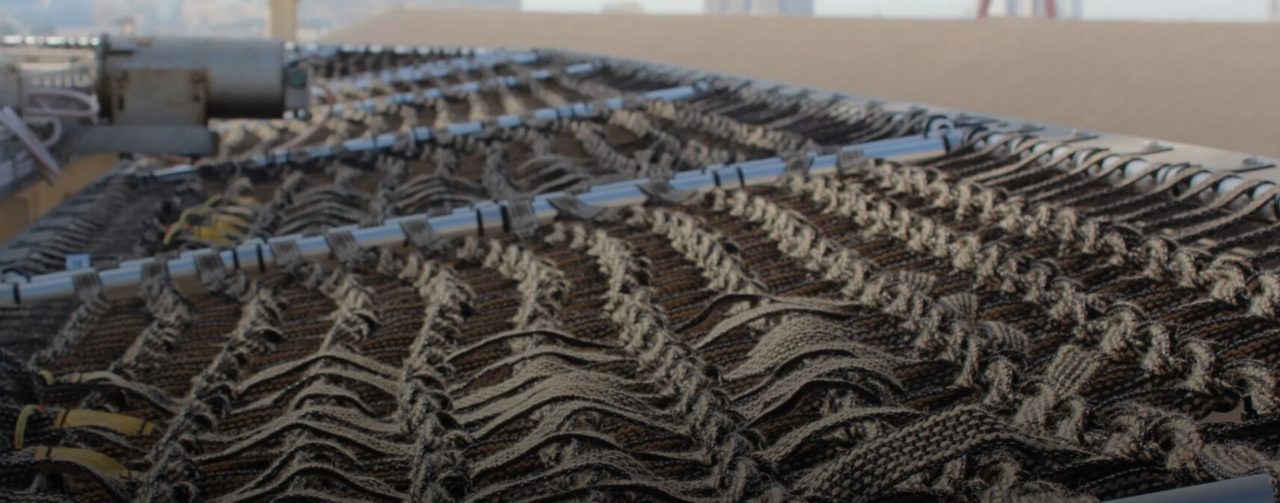 Close-up of tensioned protective netting